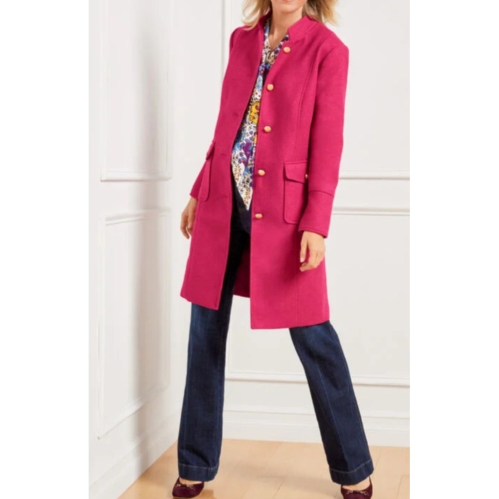 NWT Talbots Plus Size 22W Tab Collar Gold Button Lined Pink Military‎ Coat